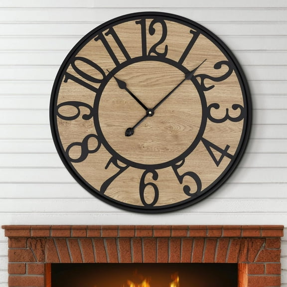 Ahot Wall Clock for Living Room,Silent Rustic Farmhouse with Arabic Numeral, Battery Operated Wall Clocks Decorative for Bedroom Office Home Decor 16inch Black