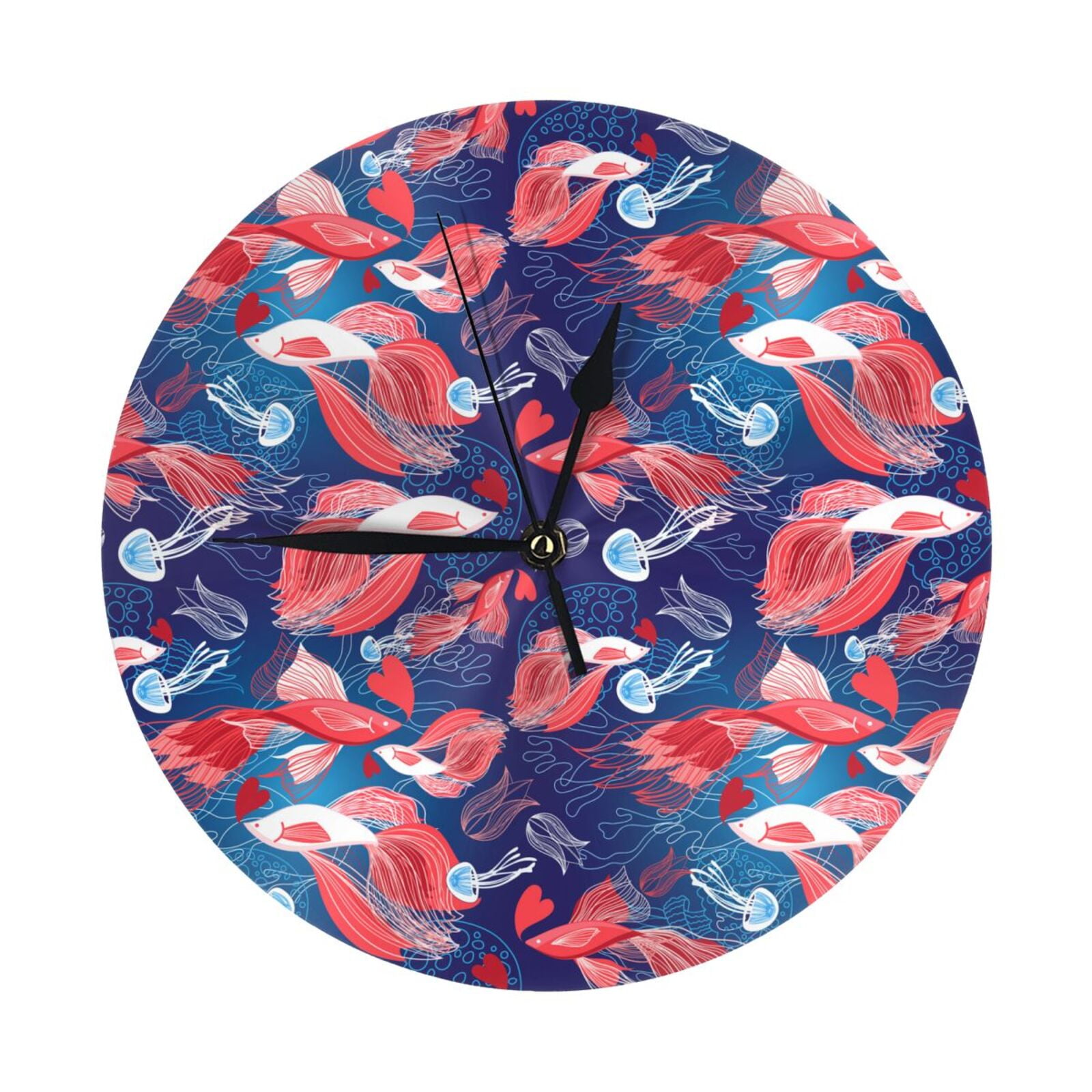 Wall Clock, Lovers Red Fish Jellyfish Wall Clocks Battery Operated ...