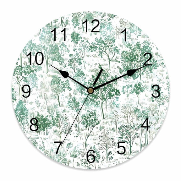 Wall Clock Maple Tree Pine Clocks PVC Silent Non-Ticking Battery Operated Decorative Watercolor Plants Green Round Clock for Home Living Room Kitchen Bedroom Office School Wall Decor 10 Inch