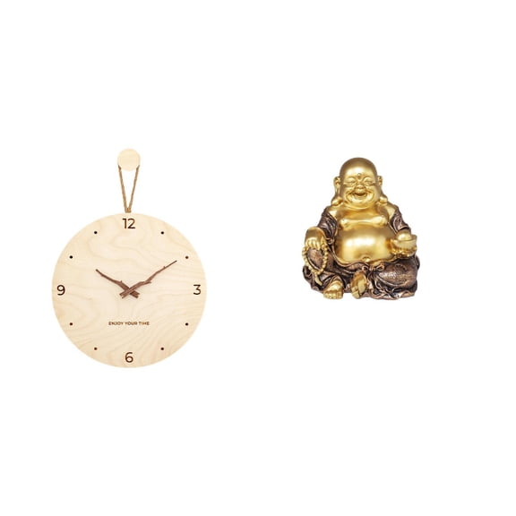 Wall Clock Meditation Sculpture Bodhisattva Buddha Wood Construction for Home Office Yoga Room Decoration