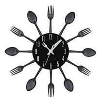 Wall Clock Metal Kitchen Cutlery Utensil Creative Home Decor Wall - Black