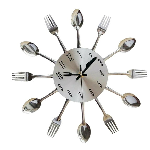 Wall Clock Metal Kitchen Cutlery Utensil Creative Home Decor Wall - White