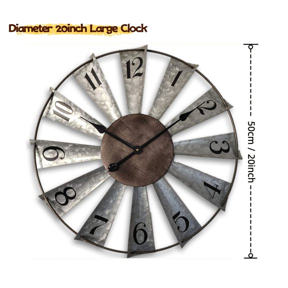 Wall Clock Metal Windmill Farmhouse Decor for Indoor Outdoor Patio, 20 or 30 Inch