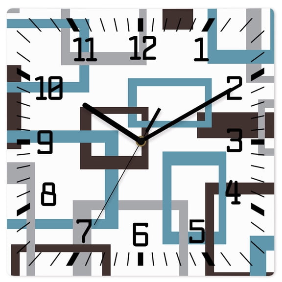 Wall Clock Mid Century Abstract Blue Operated Square Clocks Wooden Silent Non-Ticking Wallclock 10 Inch Geometric Modern Wood Wall Clock for Living Room Bedroom Office Shool Home Decor