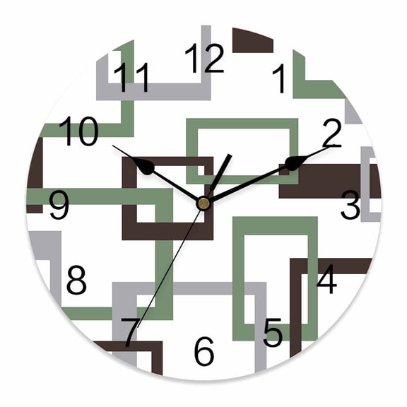 Wall Clock Mid Century Abstract Green Clocks PVC Silent Non-Ticking Battery Operated Decorative Geometric Modern Round Clock for Home Living Room Kitchen Bedroom Office School Wall Decor 10 Inch