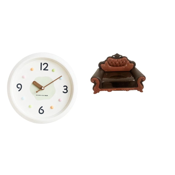 Wall Clock Miniature Sofa Dollhouse European Style Large Numerals for Home Office Study Room
