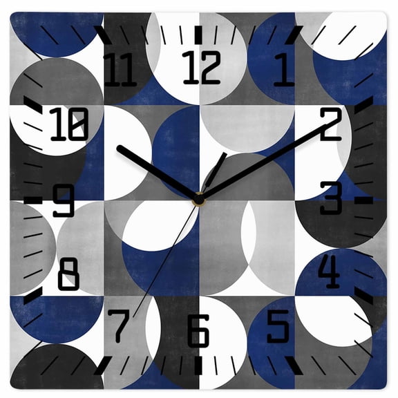 Wall Clock Modern Blue Gray Geometric Operated Square Clocks Wooden Silent Non-Ticking Wallclock 10 Inch Abstract Mid Century Wood Wall Clock for Living Room Bedroom Office Shool Home Decor