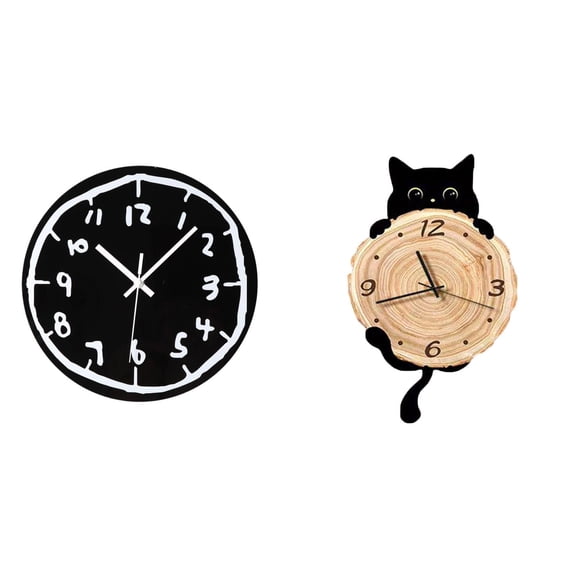 Wall Clock Modern Cat Silhouette Graffiti Acrylic Construction for Kid Room Dining Room Home Office