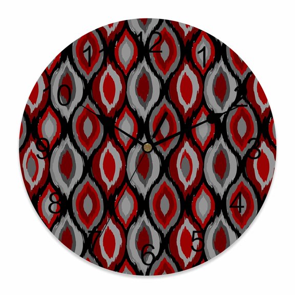Wall Clock Modern Diamond Pattern Clocks PVC Silent Non-Ticking Battery Operated Decorative Red Geometric Lines Round Clock for Home Living Room Kitchen Bedroom Office School Wall Decor 10 Inch