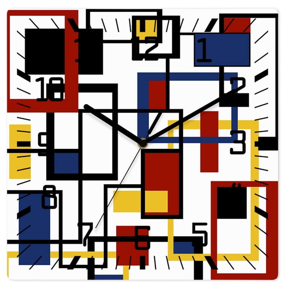 Wall Clock Modern Geometric Abstract Operated Square Clocks Wooden Silent Non-Ticking Wallclock 12 Inch Mid Century Colorful Wood Wall Clock for Living Room Bedroom Office Shool Home Decor