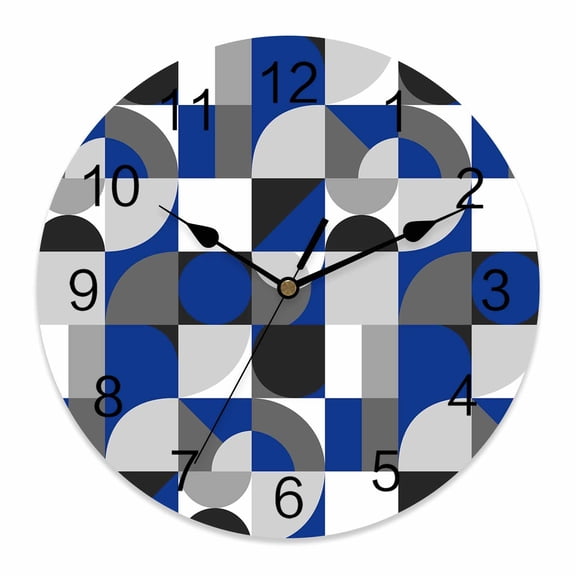 Wall Clock Modern Geometric Blue Gray Clocks PVC Silent Non-Ticking Battery Operated Decorative Abstract Mid Century Round Clock for Home Living Room Kitchen Bedroom Office School Wall Decor 10 Inch