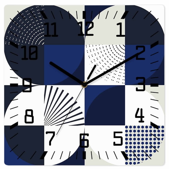 Wall Clock Modern Geometric Operated Square Clocks Wooden Silent Non-Ticking Wallclock 12 Inch Black Abstract Mid Century Wood Wall Clock for Living Room Bedroom Office Shool Home Decor