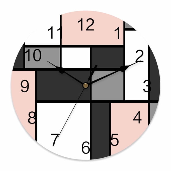 Wall Clock Modern Geometric Splicing Clocks PVC Silent Non-Ticking Battery Operated Decorative Abstract Pink Blocks Round Clock for Home Living Room Kitchen Bedroom Office School Wall Decor 10 Inch