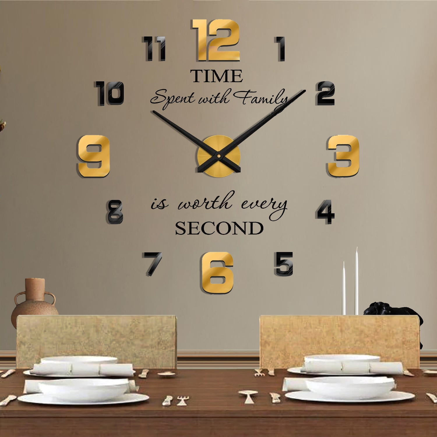 Wall Clock Modern Large DIY 3D Silent - Frameless Round Clock for ...