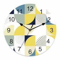 Wall Clock Modern Yellow Geometric Clocks PVC Silent Non-Ticking Battery Operated Decorative Abstract Mid Century Round Clock for Home Living Room Kitchen Bedroom Office School Wall Decor 14 Inch