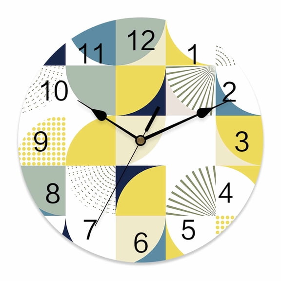 Wall Clock Modern Yellow Geometric Clocks PVC Silent Non-Ticking Battery Operated Decorative Abstract Mid Century Round Clock for Home Living Room Kitchen Bedroom Office School Wall Decor 14 Inch