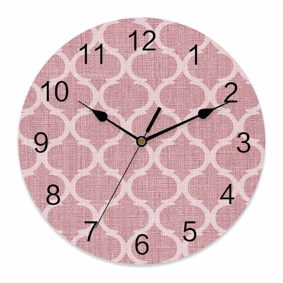 Wall Clock Moroccan Texture Clocks PVC Silent Non-Ticking Battery Operated Decorative Retro Pink Linen Round Clock for Home Living Room Kitchen Bedroom Office School Wall Decor 10 Inch