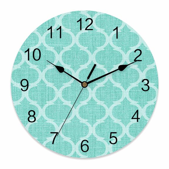 Wall Clock Moroccan Texture Clocks PVC Silent Non-Ticking Battery Operated Decorative Retro Turquoise Linen Round Clock for Home Living Room Kitchen Bedroom Office School Wall Decor 10 Inch