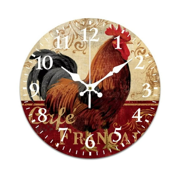 Wall Clock Mute Not Tick-Vintage French Rooster Oil Painting Pattern Funny Living Room and Kitchen Wall Clock, Battery Powered, Suitable for Home/Office/Bedroom