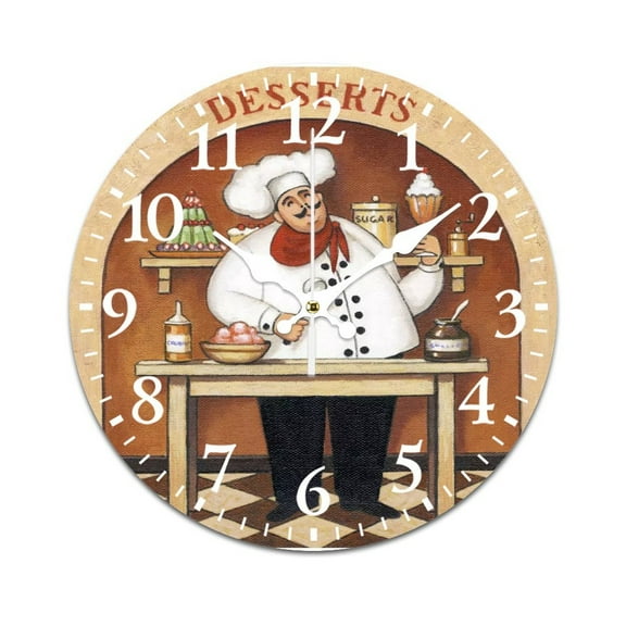 Wall Clock Mute Not Tick-Chef Ice Cream Happy Oil Painting Pattern Funny Living Room and Kitchen Wall Clock, Battery Powered, Suitable for Home/Office/Bedroom