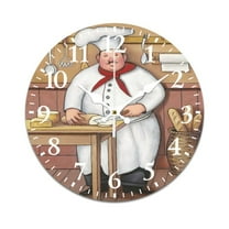Wall Clock Mute without Ticking-Abstract Oil Painting Chef Cut Bread Pattern Funny Living Room and Kitchen Wall Clock, Battery Powered, Suitable for Home/Office/Bedroom