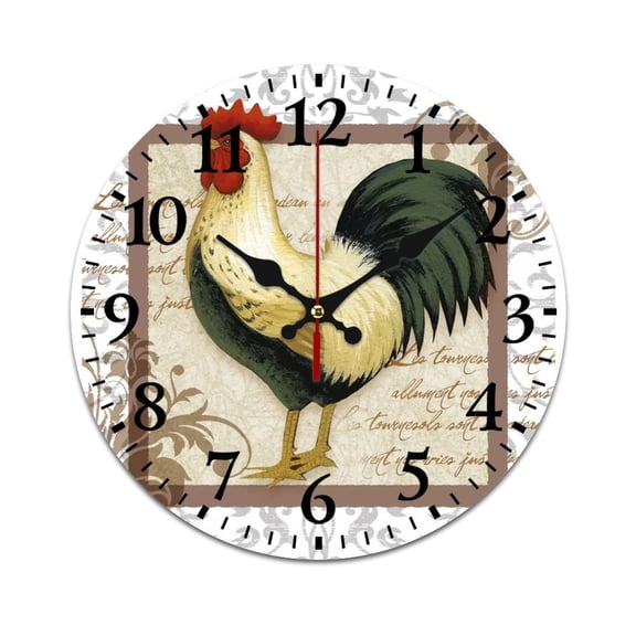 Wall Clock Mute without Ticking-Abstract Oil Painting Cock Pattern Funny Living Room and Kitchen Wall Clock, Battery Powered, Suitable for Home/Office/Bedroom D