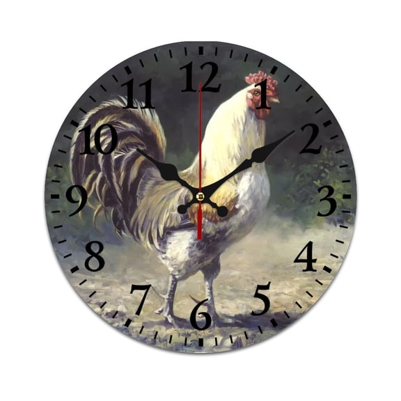 Wall Clock Mute without Ticking-Beautiful Farm Cock Pattern Funny Living Room and Kitchen Wall Clock, Battery Powered, Suitable for Home/Office/Bedroom