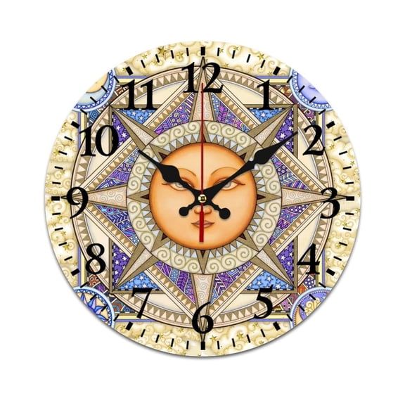 Wall Clock Mute without Ticking-Bohemian Moon Sun XINGX Pattern Funny Living Room and Kitchen Wall Clock, Battery Powered, Suitable for Home/Office/Bedroom