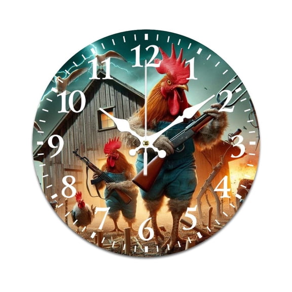 Wall Clock Mute without Ticking-Cock Fighting Humor Pattern Funny Living Room and Kitchen Wall Clock, Battery Powered, Suitable for Home/Office/Bedroom/Classroom