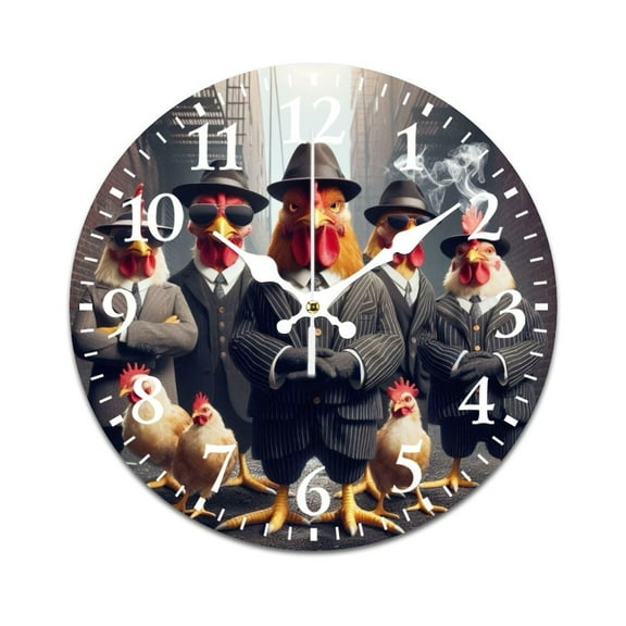 Wall Clock Mute without Ticking-Gentleman Cock Animal Pattern Funny Living Room and Kitchen Wall Clock, Battery Powered, Suitable for Home/Office/Bedroom/Classroom