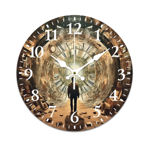 Wall Clock Mute without Ticking-Modern Art Race against Time Pattern Funny Living Room and Kitchen Wall Clock, Battery Powered, Suitable for Home/Office/Bedroom/Classroom