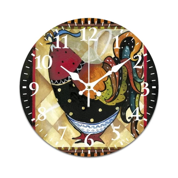 Wall Clock Mute without Ticking-Retro Cock Abstract Left Pattern Funny Living Room and Kitchen Wall Clock, Battery Powered, Suitable for Home/Office/Bedroom