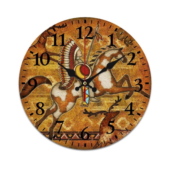 Wall Clock Mute without Ticking-Retro Totem Samurai Pattern Funny Living Room and Kitchen Wall Clock, Battery Powered, Suitable for Home/Office/Bedroom