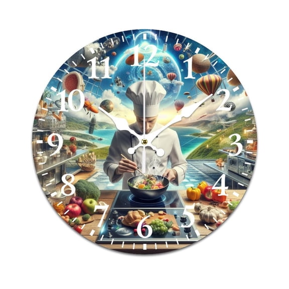 Wall Clock Mute without Ticking-Unconstrained Chef Pattern Funny Living Room and Kitchen Wall Clock, Battery Powered, Suitable for Home/Office/Bedroom/Classroom