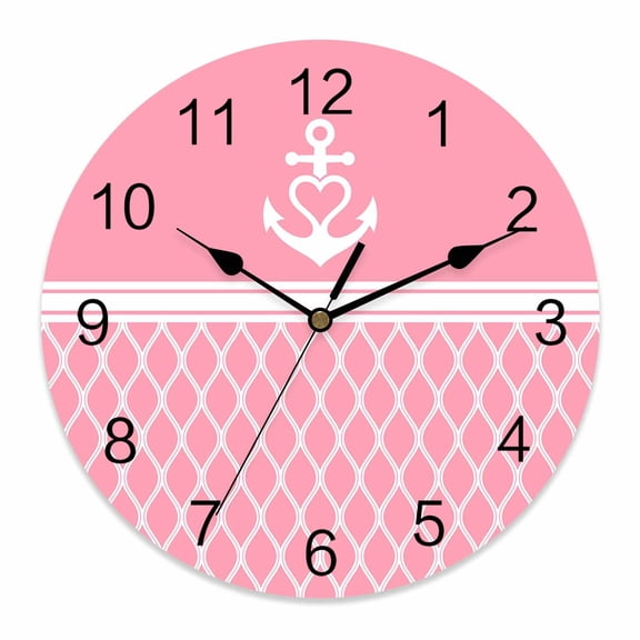 Wall Clock Nautical Anchor Clocks PVC Silent Non-Ticking Battery Operated Decorative Moroccan Geometric Pink Round Clock for Home Living Room Kitchen Bedroom Office School Wall Decor 14 Inch
