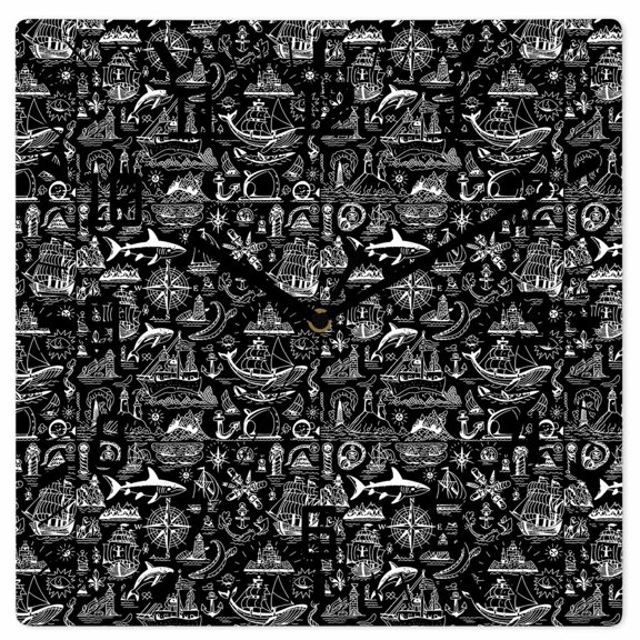 Wall Clock Navigation Anchor Sailboat Operated Square Clocks Wooden Silent Non-Ticking Wallclock 10 Inch Black Compass Map Wood Wall Clock for Living Room Bedroom Office Shool Home Decor
