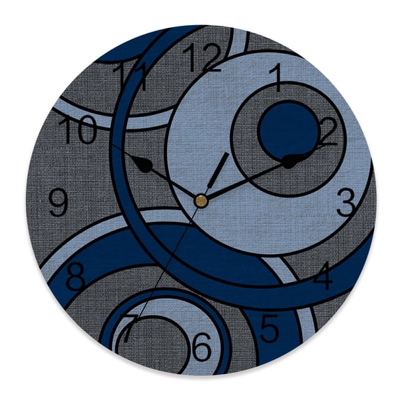 Wall Clock Navy Blue Circles Clocks PVC Silent Non-Ticking Battery Operated Decorative Artistic Mid-Century Modern Round Clock for Home Living Room Kitchen Bedroom Office School Wall Decor 10 Inch