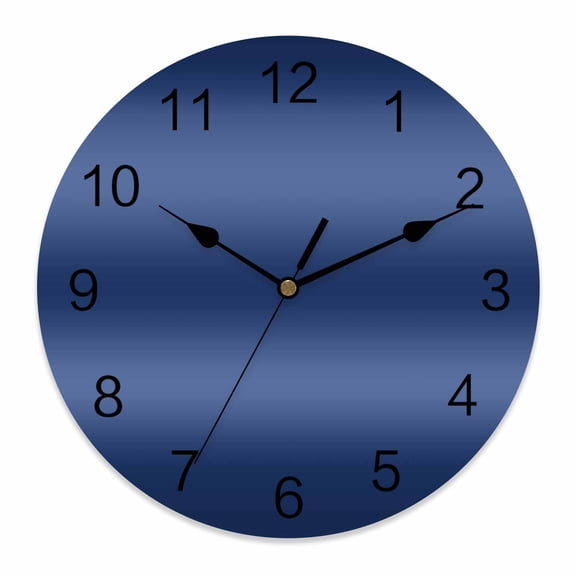 Wall Clock Navy Blue Clocks PVC Silent Non-Ticking Battery Operated Decorative Gradient Solid Color Round Clock for Home Living Room Kitchen Bedroom Office School Wall Decor 10 Inch