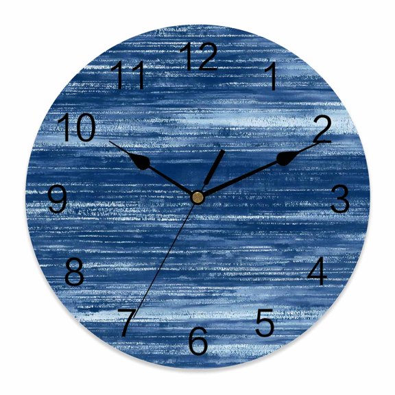 Wall Clock Navy Blue Clocks PVC Silent Non-Ticking Battery Operated Decorative Ombre Abstract Texture Round Clock for Home Living Room Kitchen Bedroom Office School Wall Decor 10 Inch