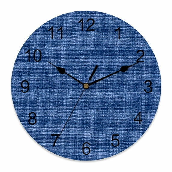 Wall Clock Navy Blue Linen Texture Clocks PVC Silent Non-Ticking Battery Operated Decorative Farmhouse Solid Color Round Clock for Home Living Room Kitchen Bedroom Office School Wall Decor 14 Inch