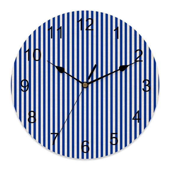 Wall Clock Navy Blue Stripes Clocks PVC Silent Non-Ticking Battery Operated Decorative Linen Classic Vertical Striped Round Clock for Home Living Room Kitchen Bedroom Office Wall Decor 14 Inch