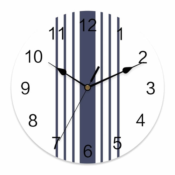 Wall Clock Navy Blue Stripes Clocks PVC Silent Non-Ticking Battery Operated Decorative Vertical Striped Lines Round Clock for Home Living Room Kitchen Bedroom Office School Wall Decor 10 Inch
