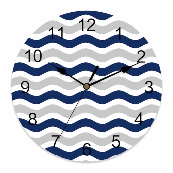 Wall Clock Navy Blue Water Ripples Clocks PVC Silent Non-Ticking Battery Operated Decorative Striped Round Clock for Home Living Room Kitchen Bedroom Office School Wall Decor 10 Inch