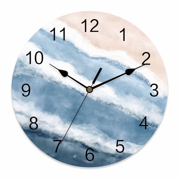 Wall Clock Navy Blue Waves Clocks PVC Silent Non-Ticking Battery Operated Decorative Gradient Summer Sandy Beach Round Clock for Home Living Room Kitchen Bedroom Office School Wall Decor 10 Inch
