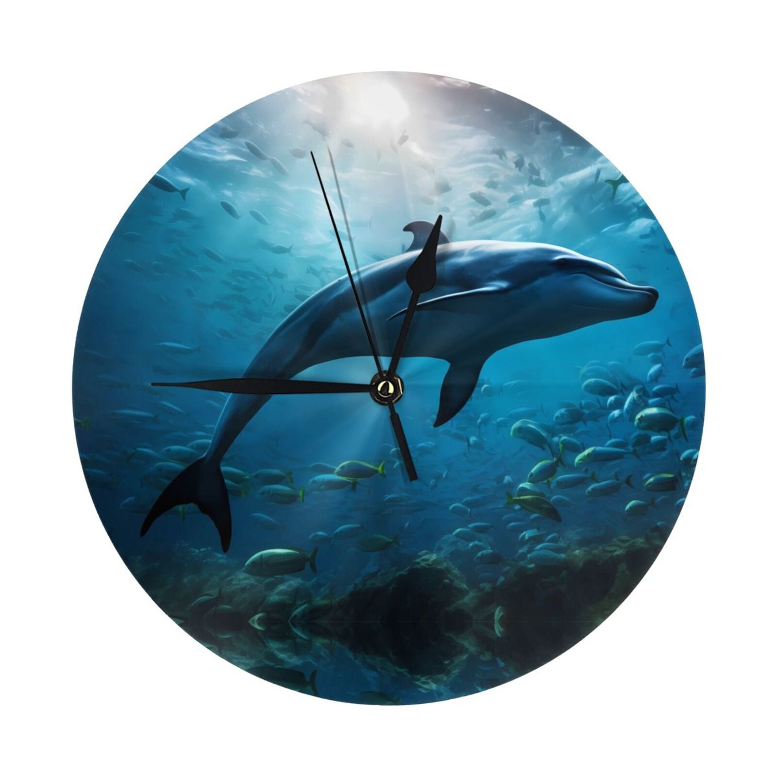 Wall Clock, Ocean Dolphin Fish School Wall Clocks Battery Operated ...