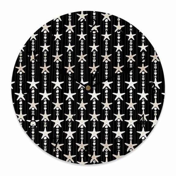 Wall Clock Ocean Starfish Clocks PVC Silent Non-Ticking Battery Operated Decorative Shell Conch Black Stripes Round Clock for Home Living Room Kitchen Bedroom Office School Wall Decor 10 Inch