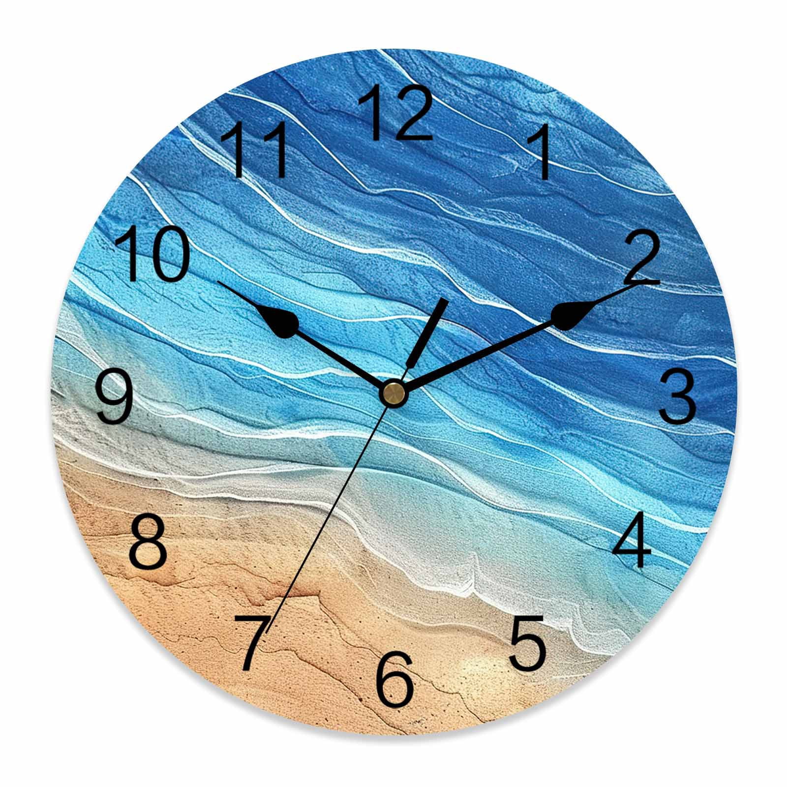 Wall Clock Ocean Wave Clocks PVC Silent Non-Ticking Battery Operated ...
