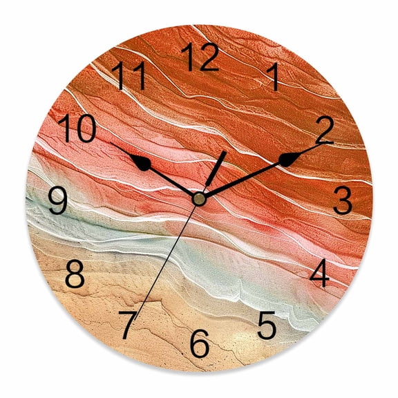 Wall Clock Ocean Wave Clocks PVC Silent Non-Ticking Battery Operated Decorative Ombre Orange Beach Round Clock for Home Living Room Kitchen Bedroom Office School Wall Decor 10 Inch