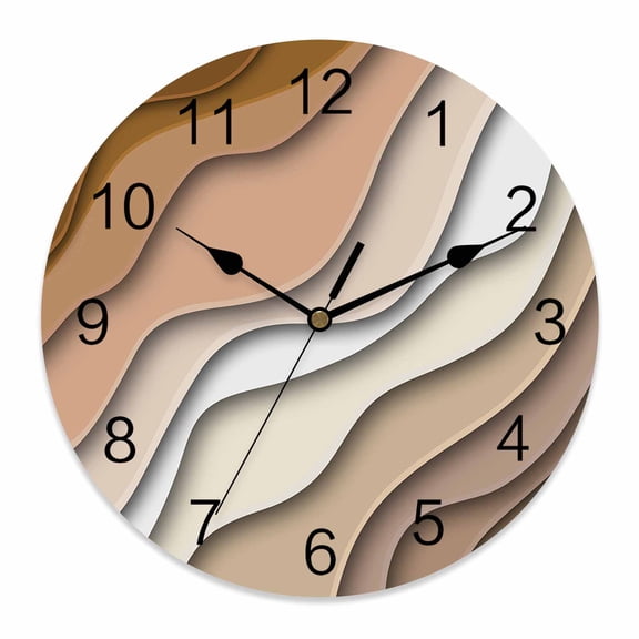 Wall Clock Ombre Brown Clocks PVC Silent Non-Ticking Battery Operated Decorative Abstract Geometric Round Clock for Home Living Room Kitchen Bedroom Office School Wall Decor 10 Inch