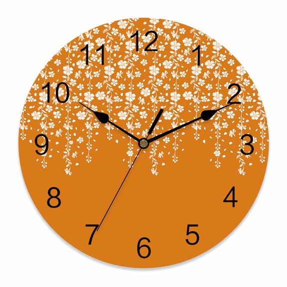 Wall Clock Orange Floral Clocks PVC Silent Non-Ticking Battery Operated Decorative Ombre Branch Spring Flowers Round Clock for Home Living Room Kitchen Bedroom Office School Wall Decor 10 Inch